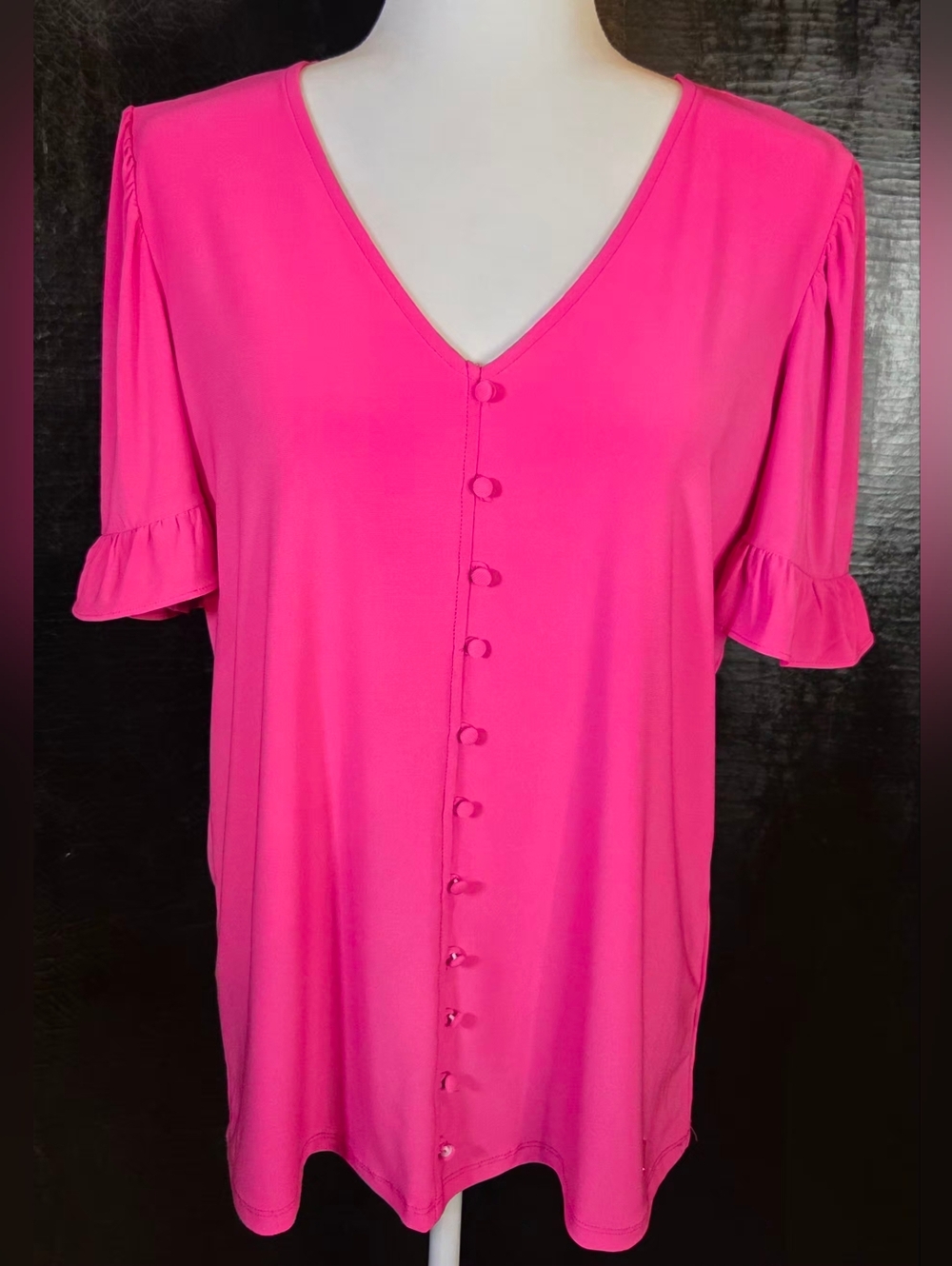 ✨️UPDATED✨️Anne Klein Amaranth Pink Flutter Sleeve Button Front Blouse Size L